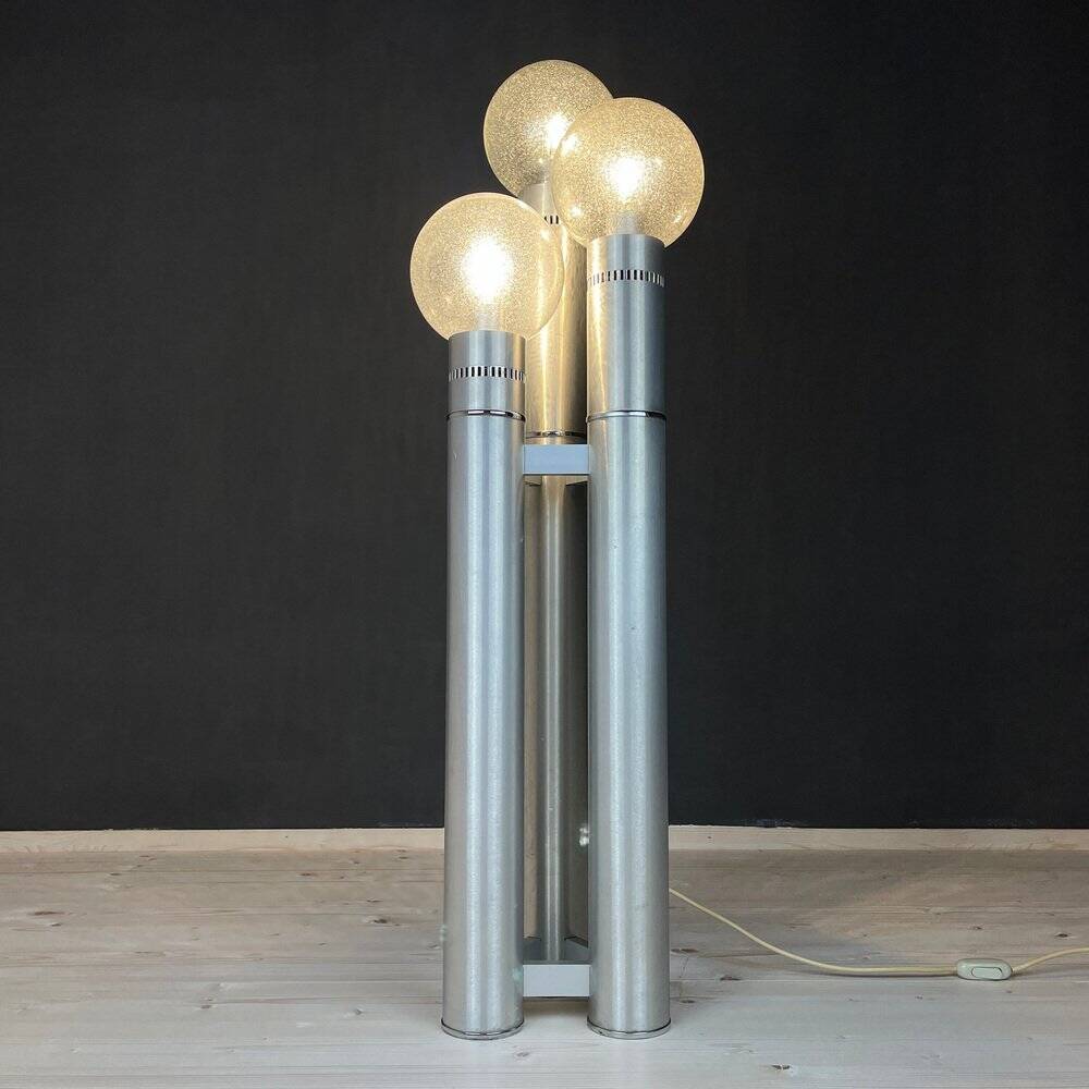 Brushed aluminium floor lamp, Italy, 1970s
