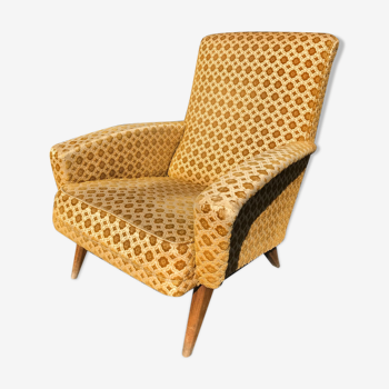 Armchair vintage studded velvet, yellow mustard