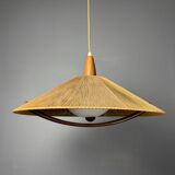 Large Mid-Century Teak and Sisal Cord Pendant from Temde Leuchten, 1960s