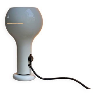 Lampe de table vintage en métal blanc O'luce Flash de Joe Colombo - Design Italien