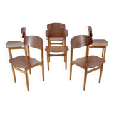 1960s Set of 6 Børge Mogensen Model 122 Oak and Teak Dining Chairs for Søborg Møbelfabric, Denmark
