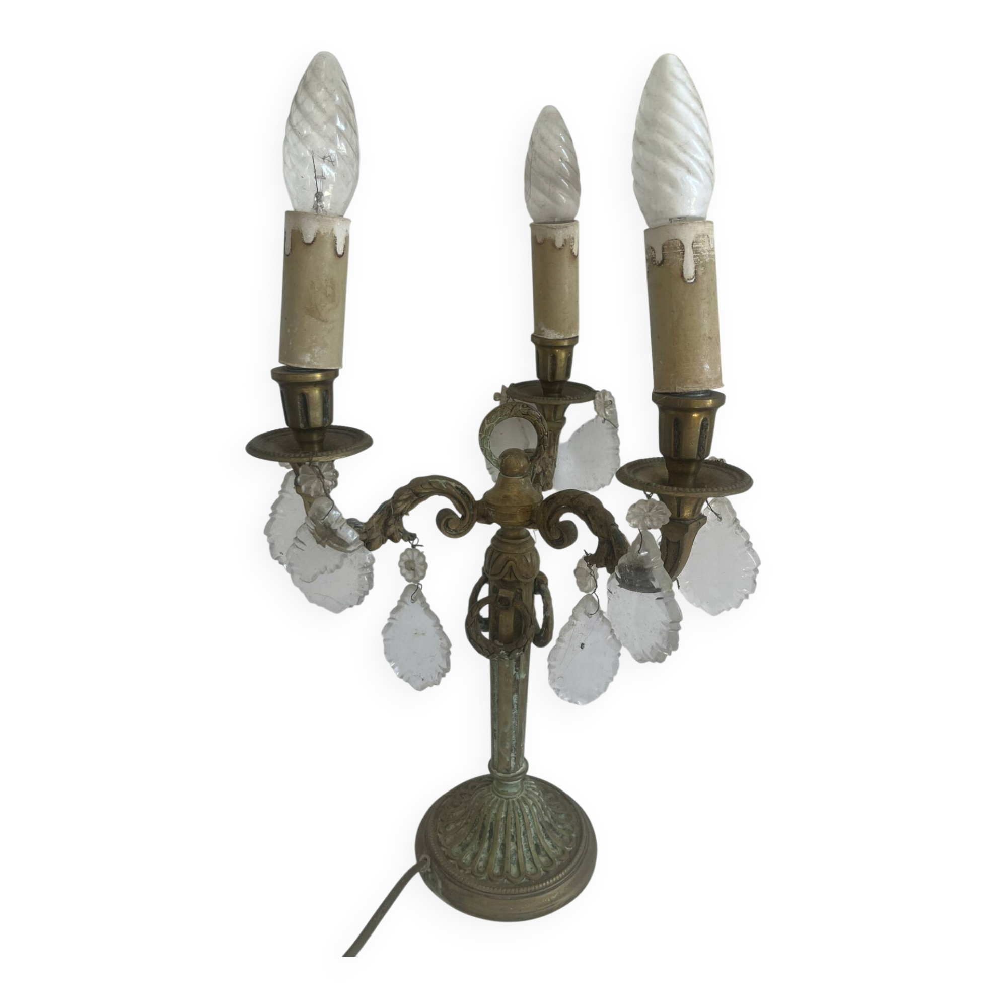 Bronze three-light girandole table lamp