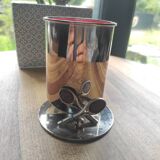 Vintage silver metal pencil holder decorated with tennis rackets