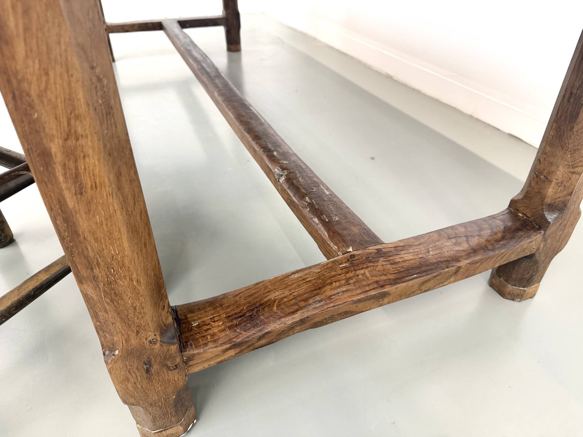 Authentic French farmhouse table from 1890 in solid oak with two drawers.