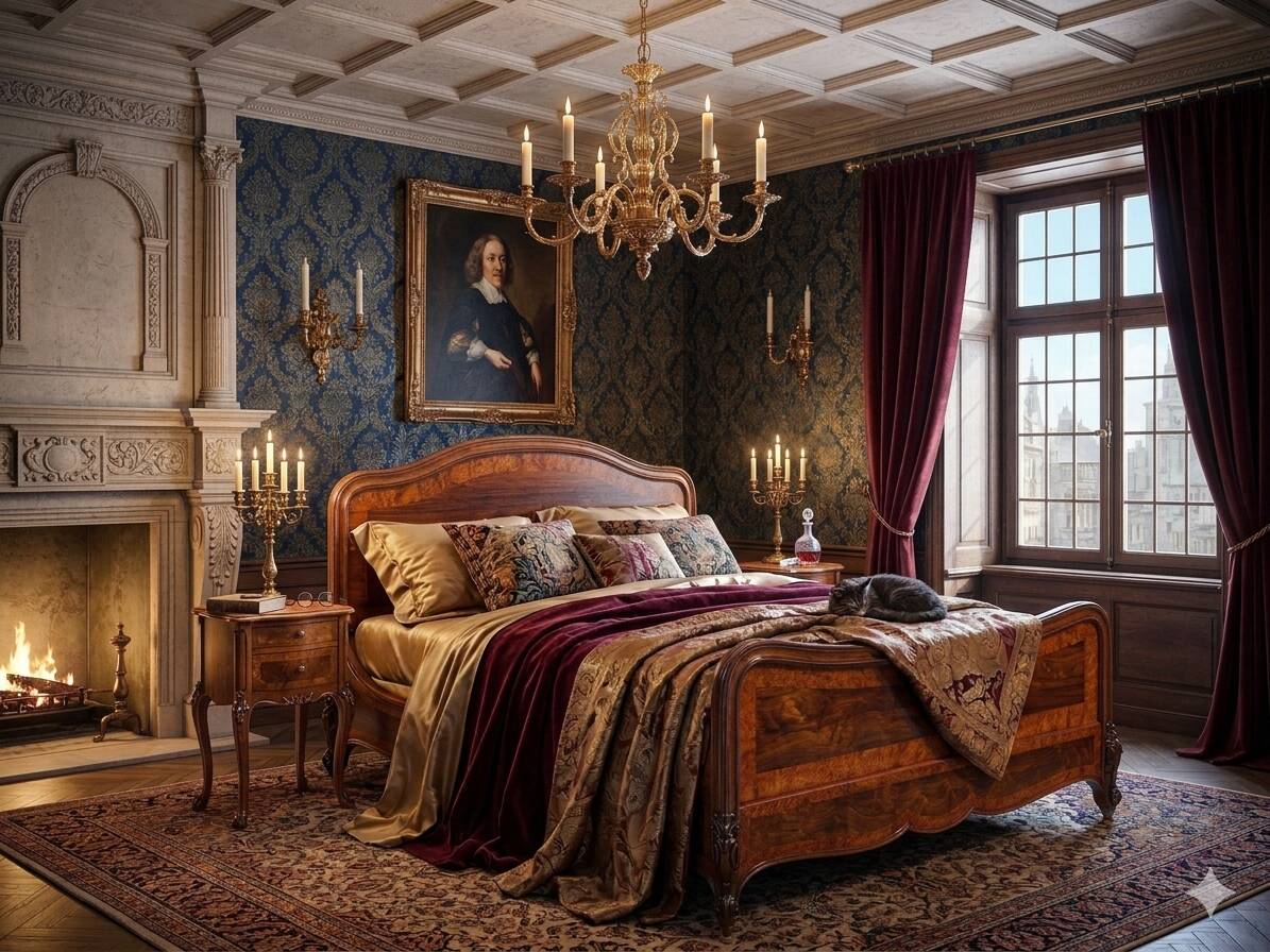 Solid walnut bed with very old walnut burl.