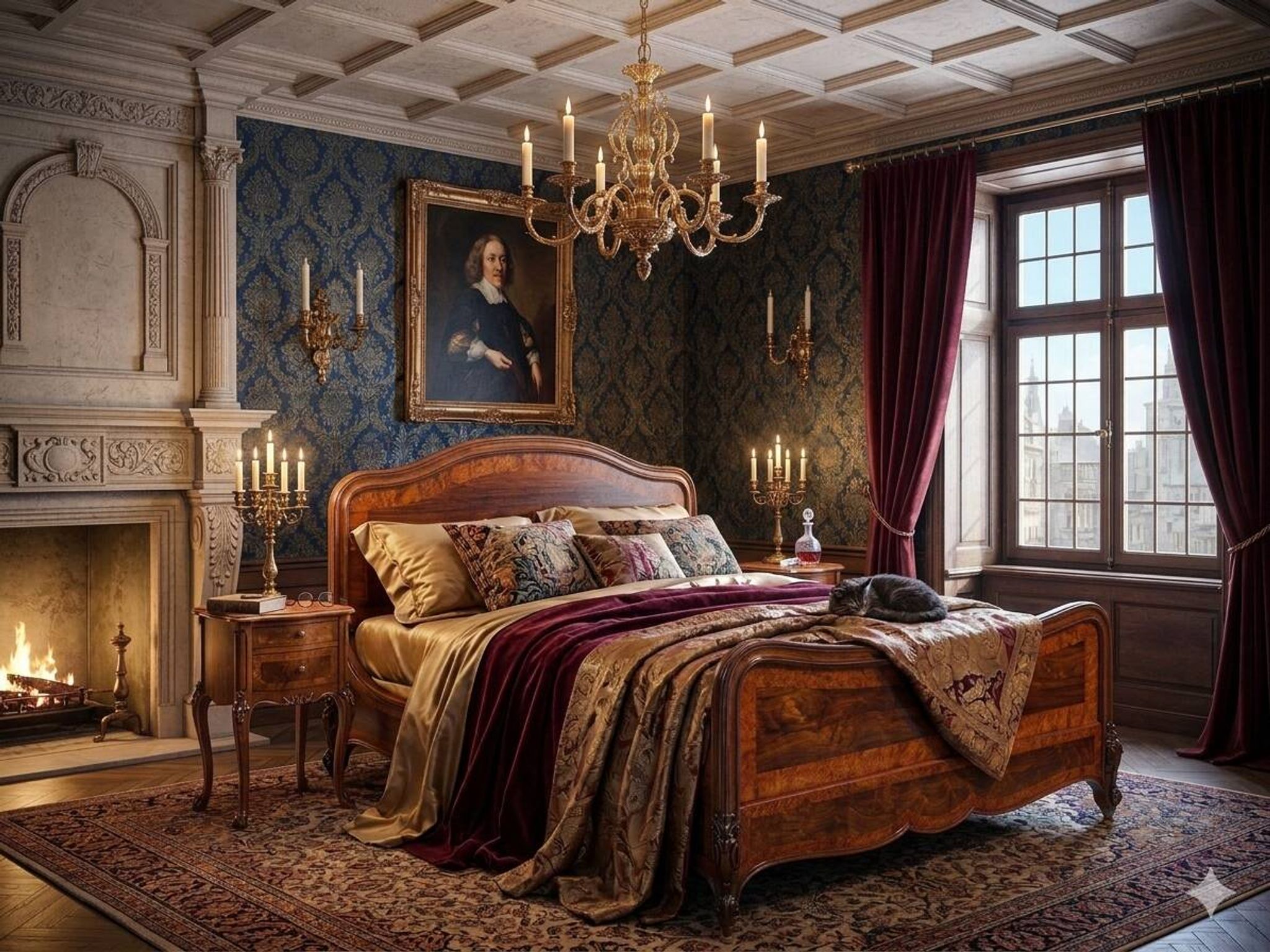 Solid walnut bed with very old walnut burl.