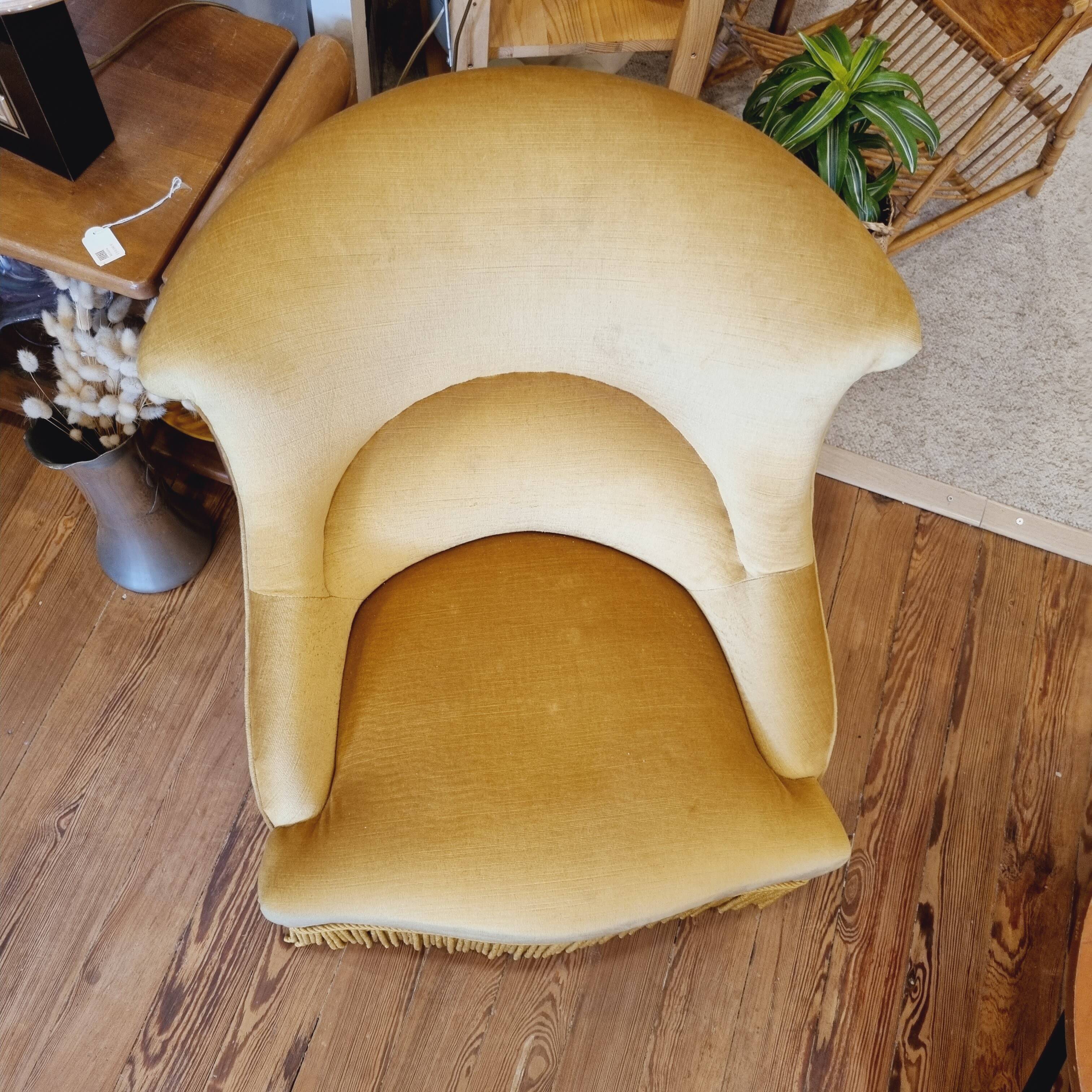 Golden yellow velvet toad armchair