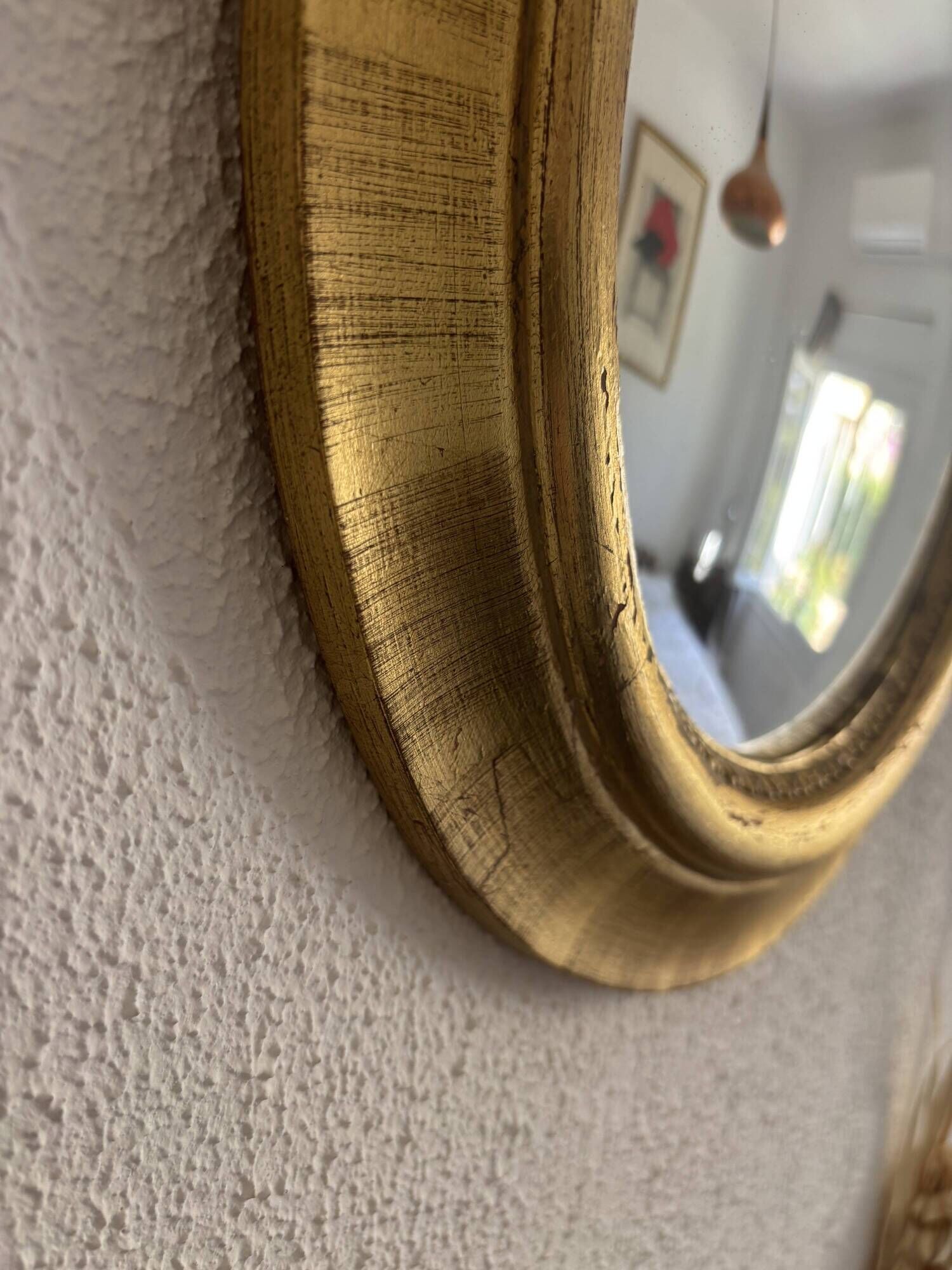 Vintage 1970s sun mirror witch's eye wood and gold - 42 cm