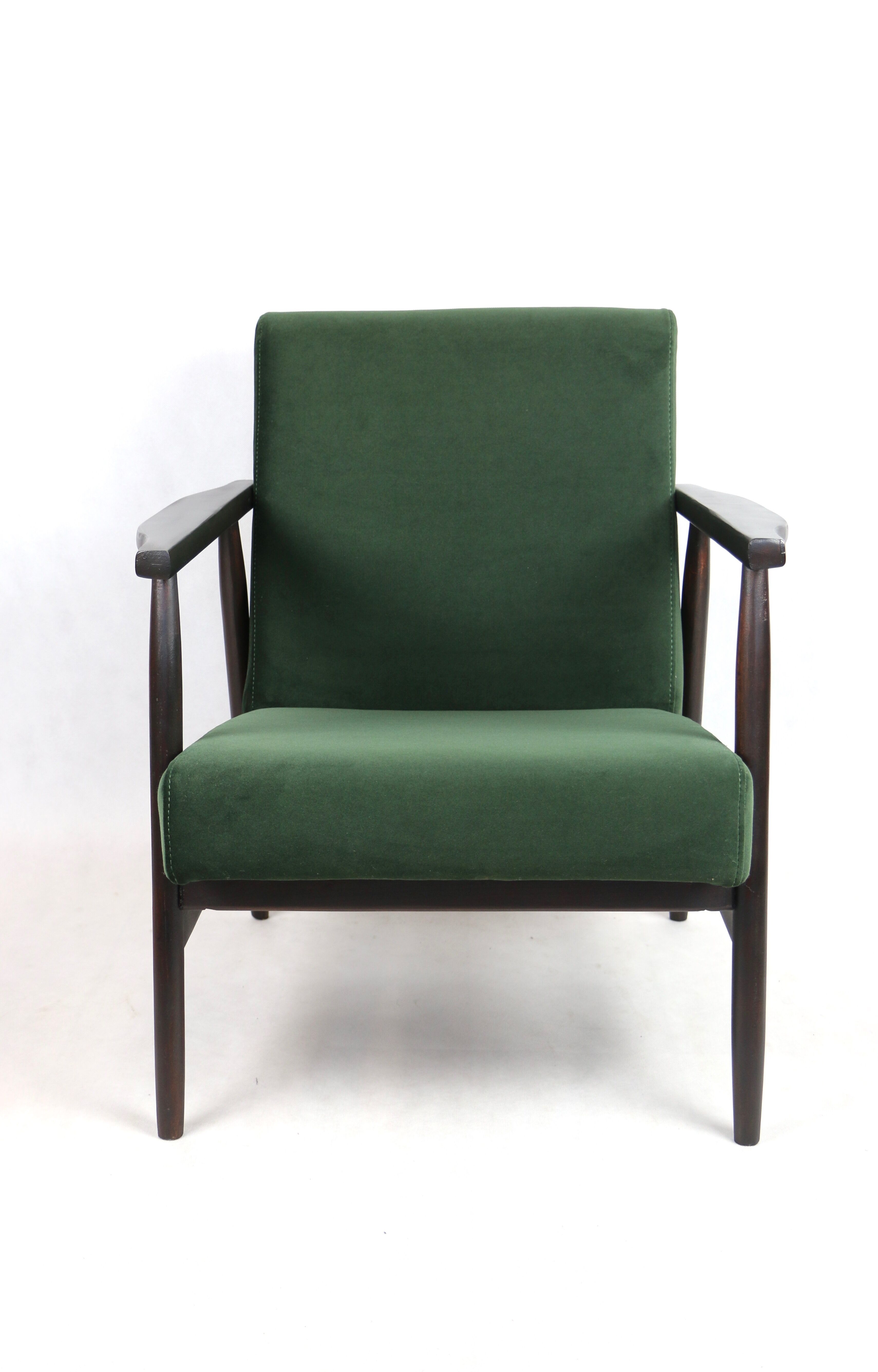 Vintage green olive easy chair, 1970s - dark wood