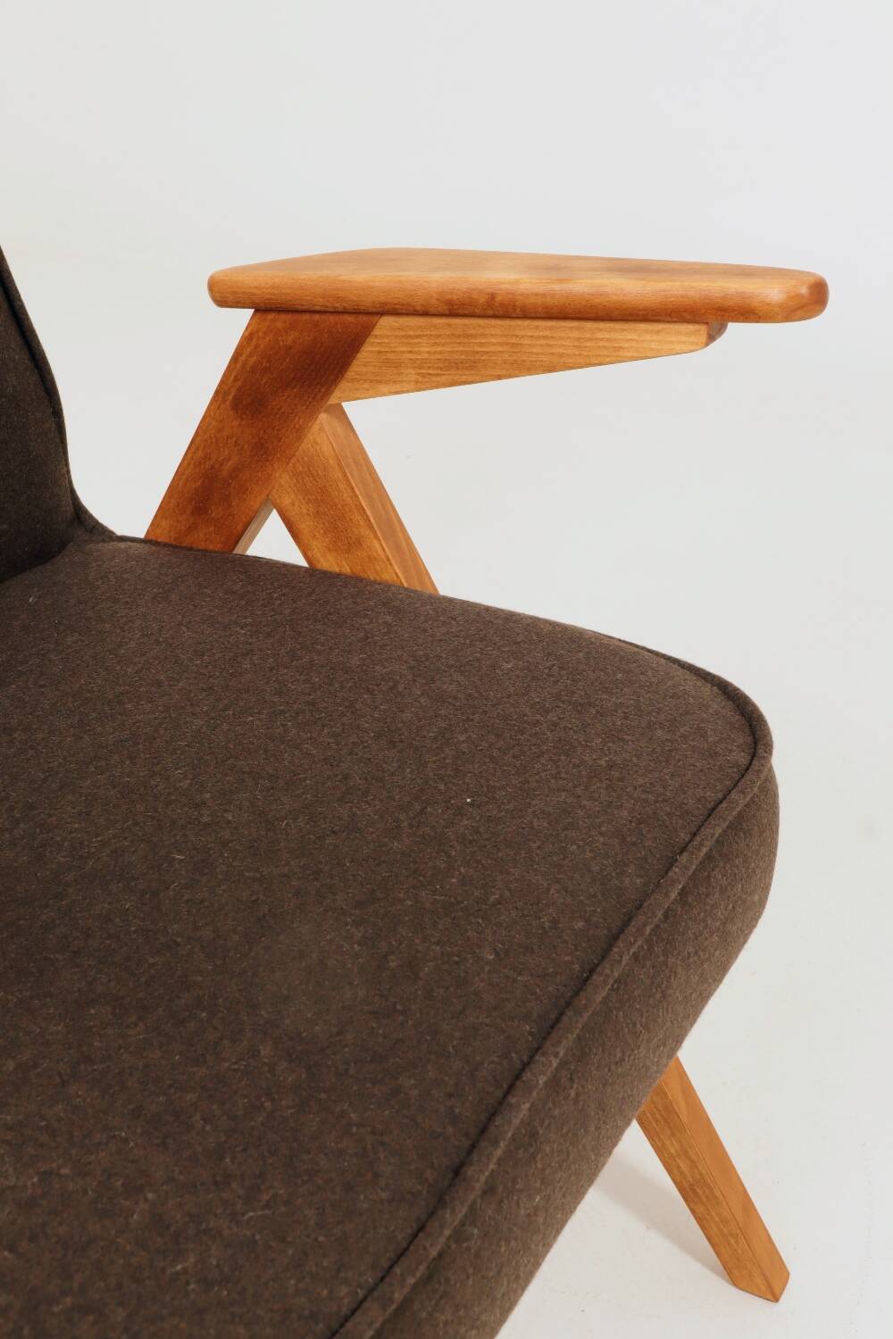 Vintage Lounge Chair Dark Cacao Wool Upholstery