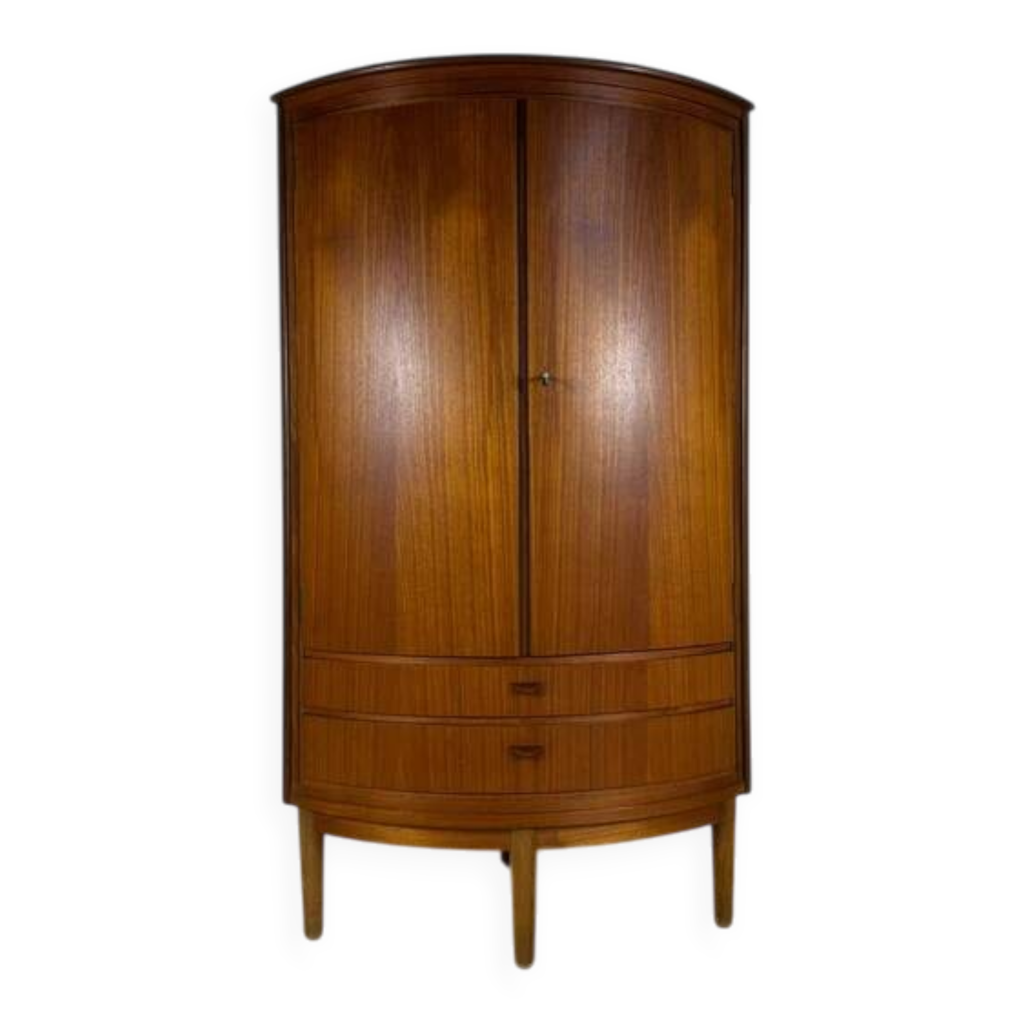 Mid-century modern corner furniture in teak with doors.