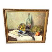 Still life in oil on canvas signed 1950 vintage