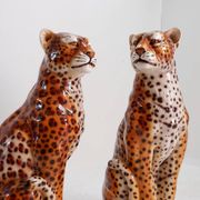 Couple of vintage ceramic leopards sculptures - Italy circa 1980s