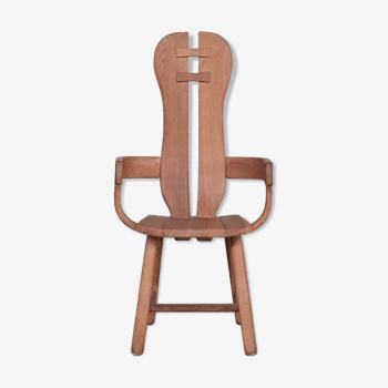 Belgium Oak Brutalist Mid-Century Chair by De Puydt