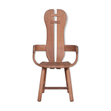 Belgium Oak Brutalist Mid-Century Chair by De Puydt