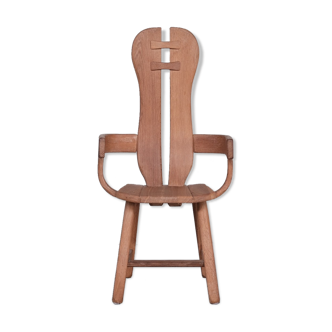 Belgium Oak Brutalist Mid-Century Chair by De Puydt