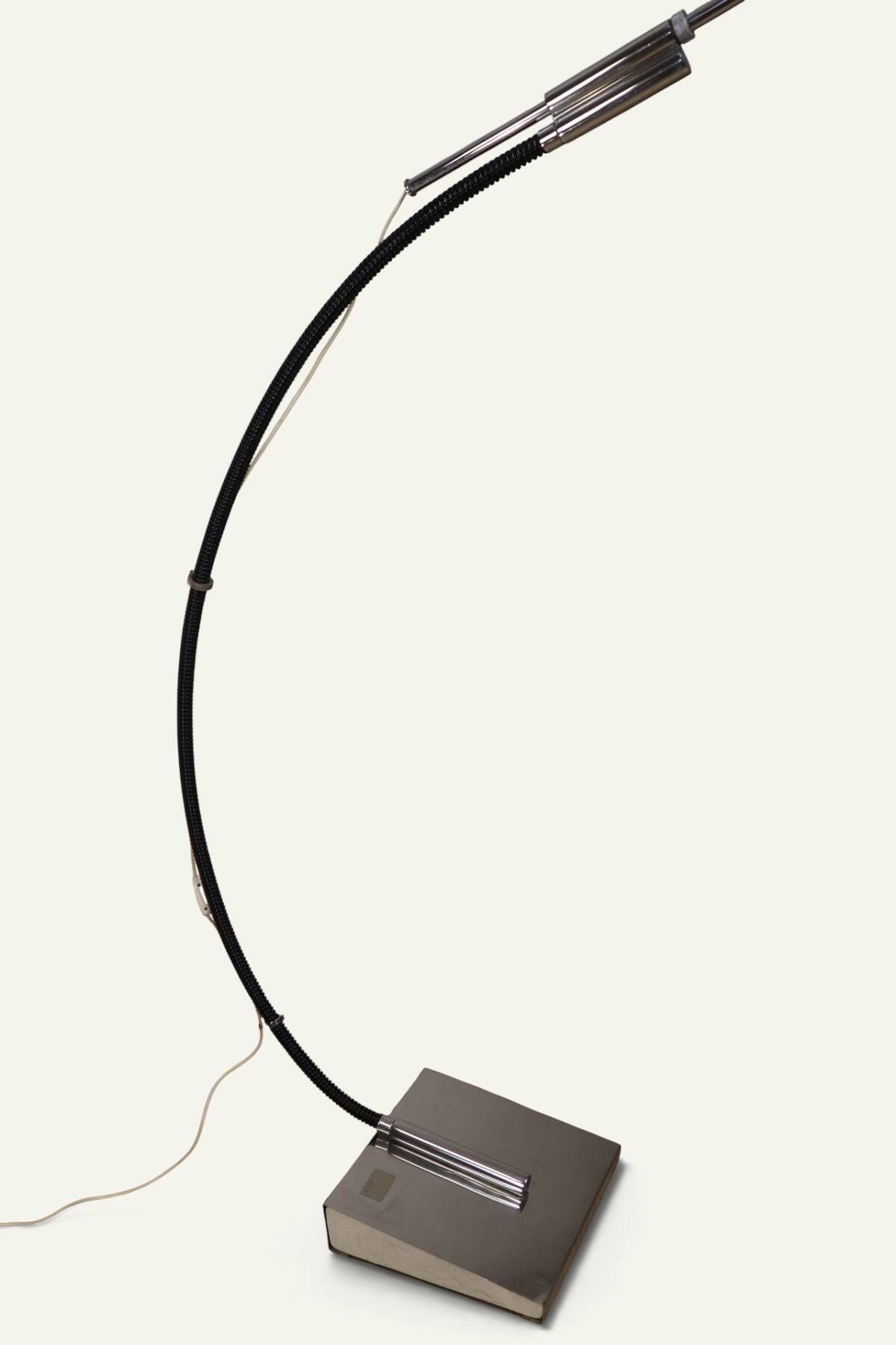 Vintage arc floor lamp with a chrome metal balance, 1970.