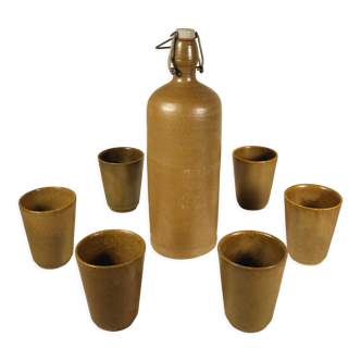 Stoneware bottle and cups