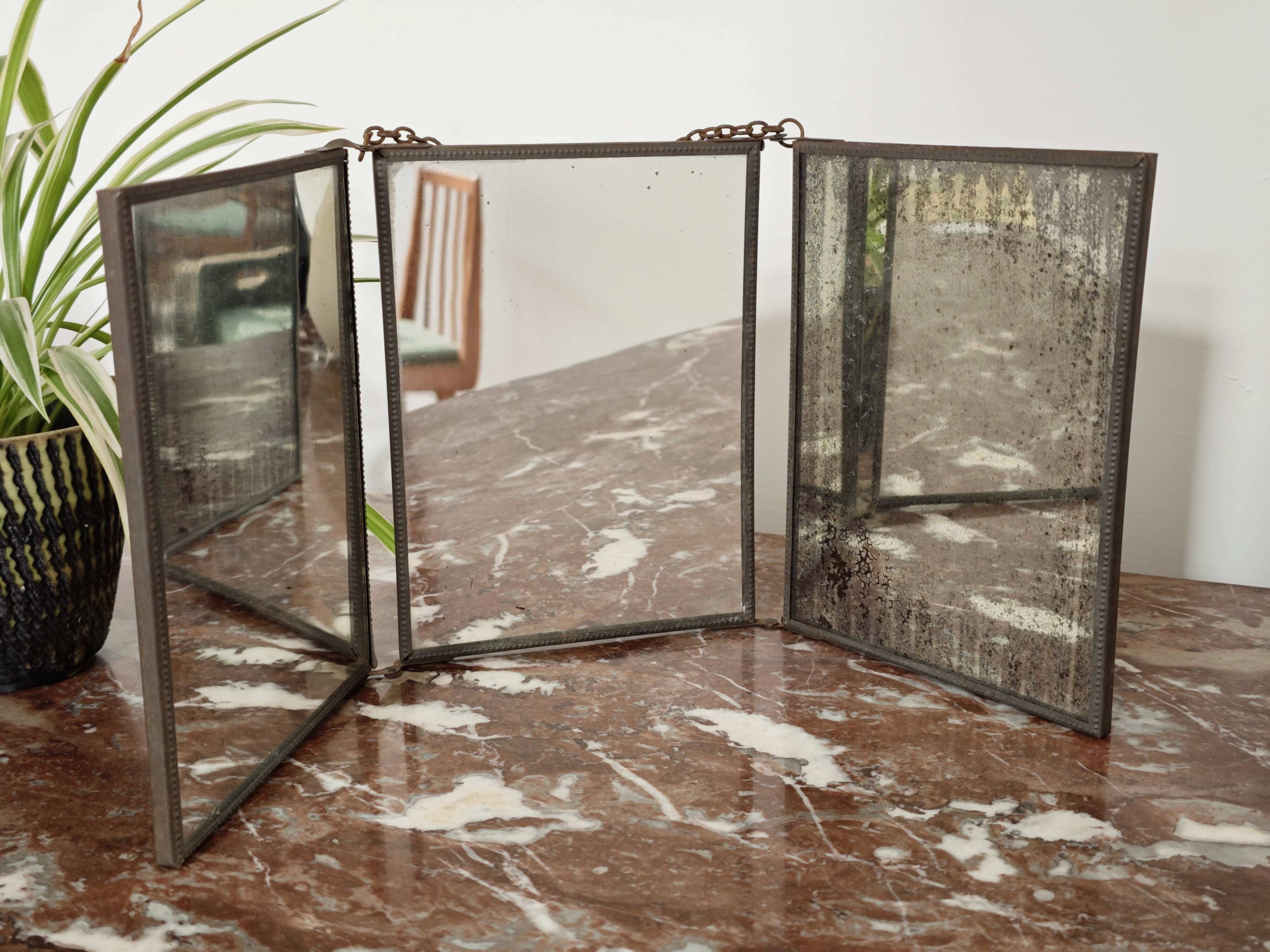 Vintage 1920 barber triptych mirror