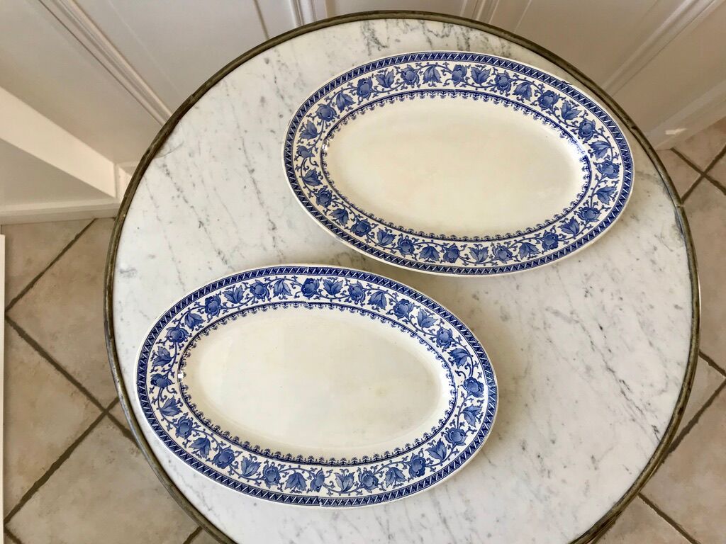 Duo of oval flat terre de fer u&c sarreguemines model "syrah" late nineteenth