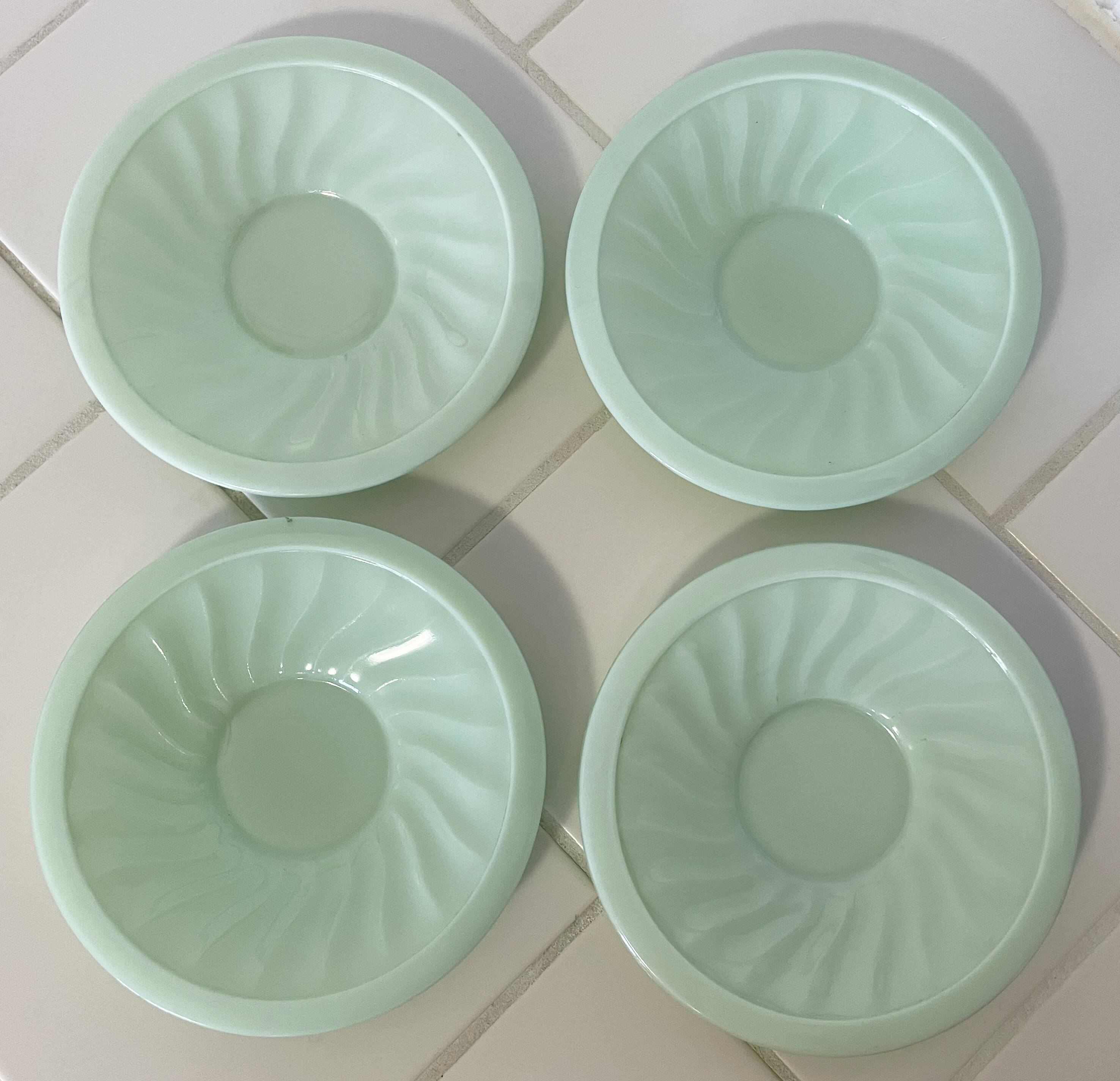 Set of 4 Mint Green Opaline Saucers with Swirl Motif, Made in France