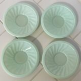 Lot de 4 soucoupes en opaline vert menthe à motif tourbillon, fabriquées en France