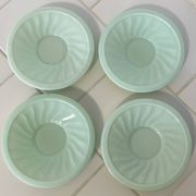 Set of 4 mint green opaline saucers with a swirl pattern, made in France.