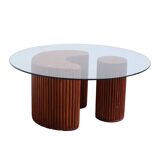 90cm wooden coffee table with glass top