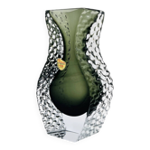 Vase Joska Brutaliste Ice Glass Cristal Gris Vert Olive Années 70