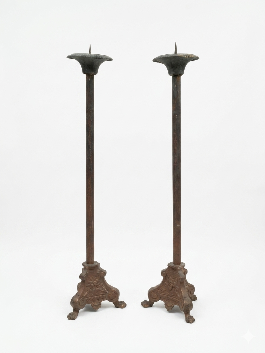Pair of antique candlesticks, 110cm in height.