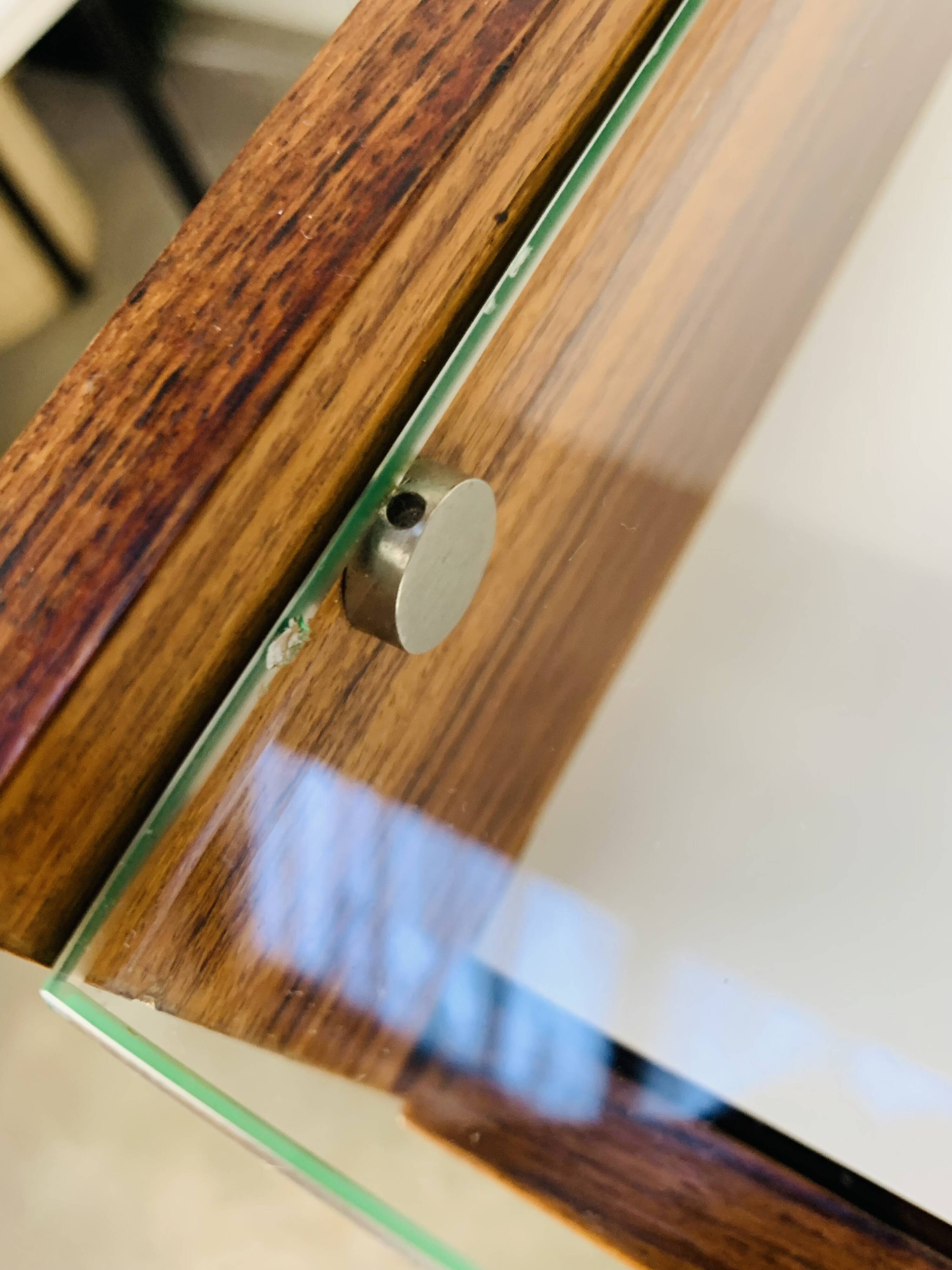Rosewood and glass chest of drawers, 1960s, Scandinavian storage furniture.