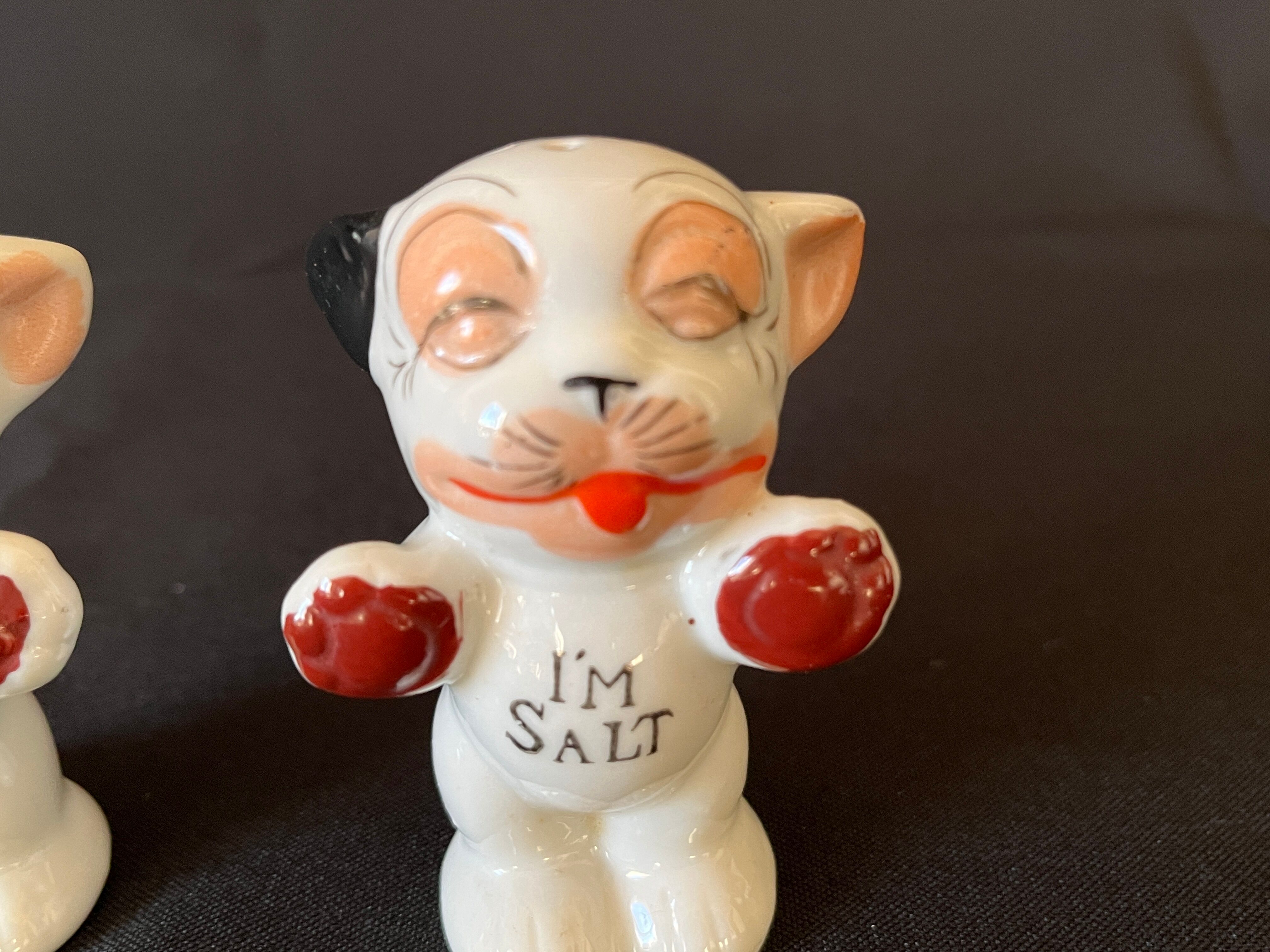 Salière ou poivrier bonzo porcelaine chien bouledogue sel poivre chiot japon art déco