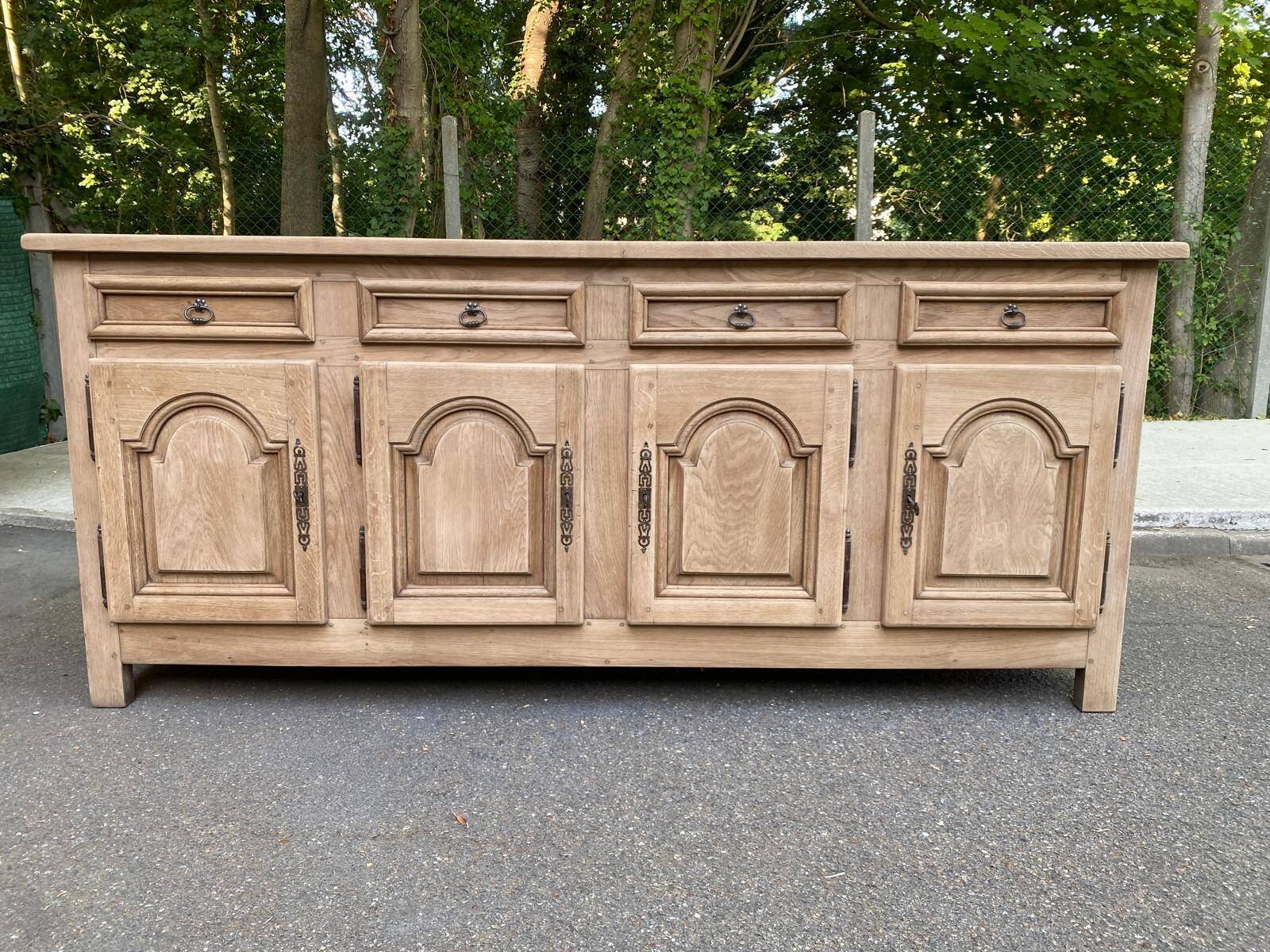 Stripped oak enfilade from 1950, 232cm.