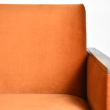 Original foldable couch, russet velvet, restored, 1960s