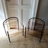 Pair of smoked glass side tables, end tables, 1980