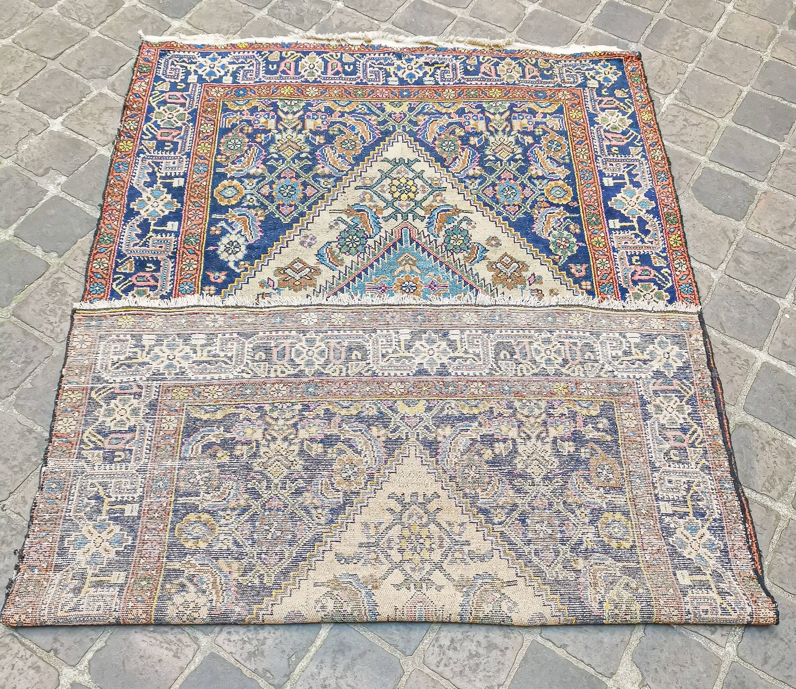 Tapis d'orient fait main vintage persan ancien Melayer 216 X 130