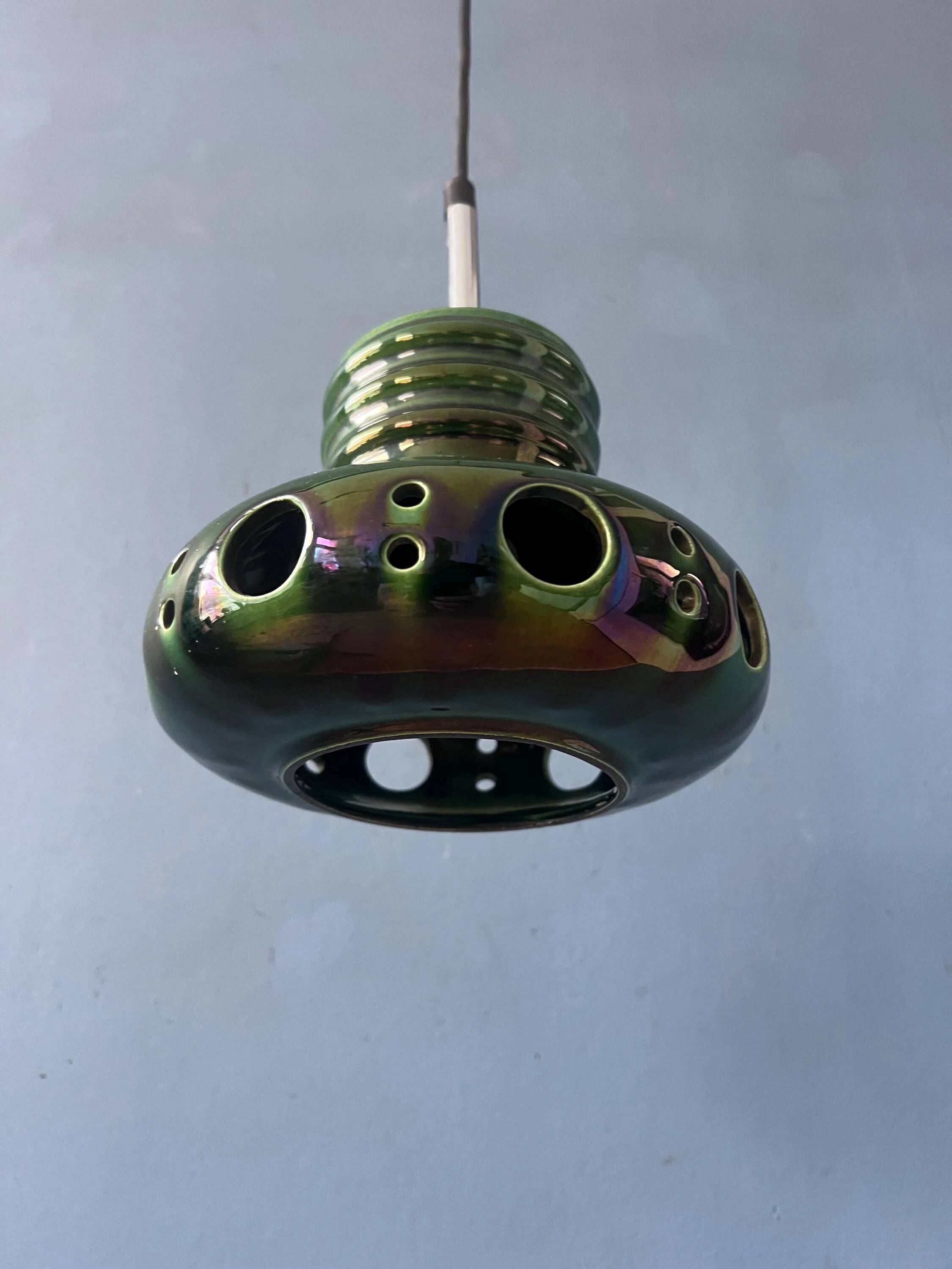 Green ceramic suspension Mid-Century - pendant lamp West Germany