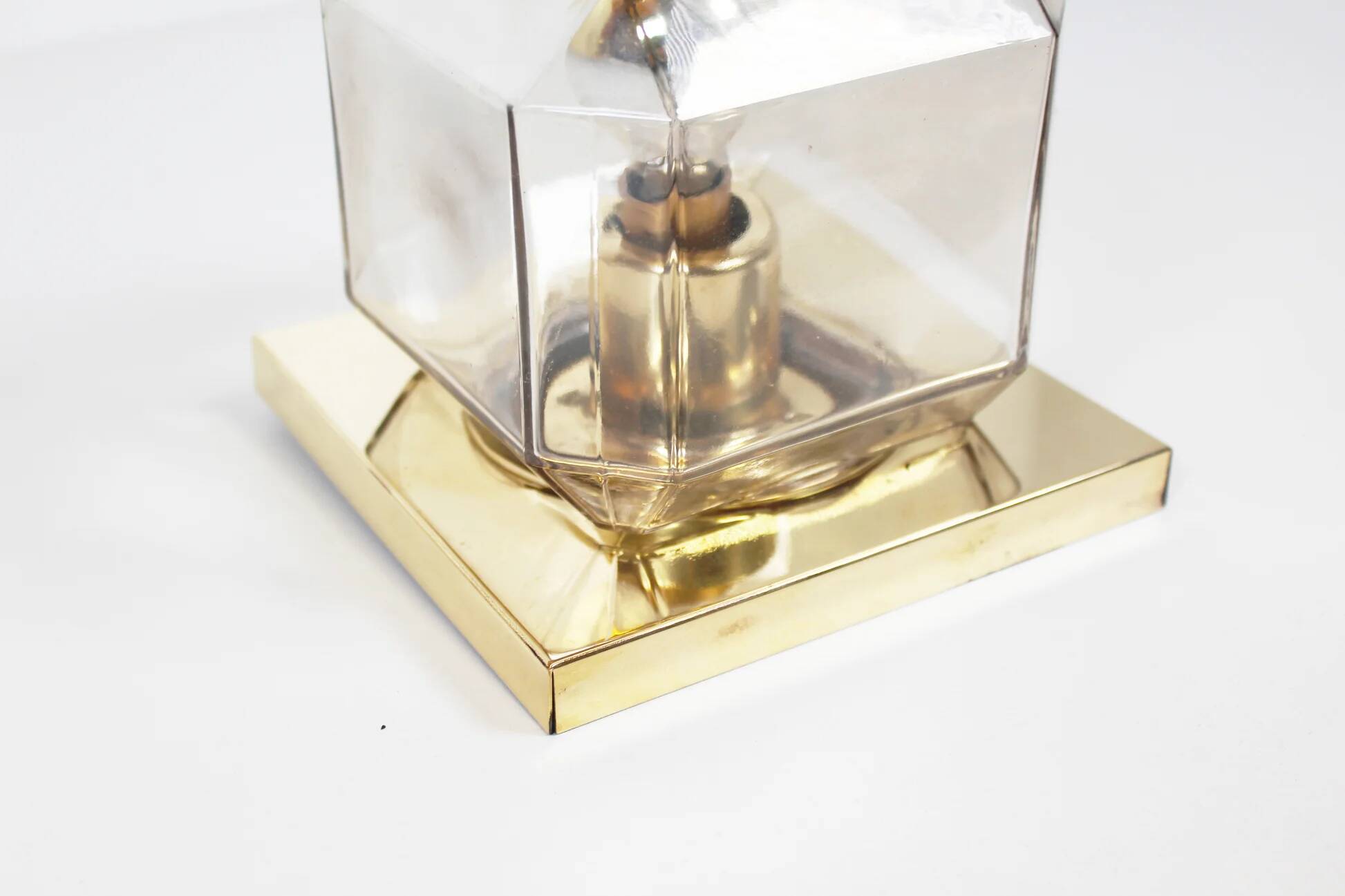 Pair of glass and brass wall lamps by Glashutte Limburg