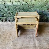 Set of two rattan and wicker nesting tables