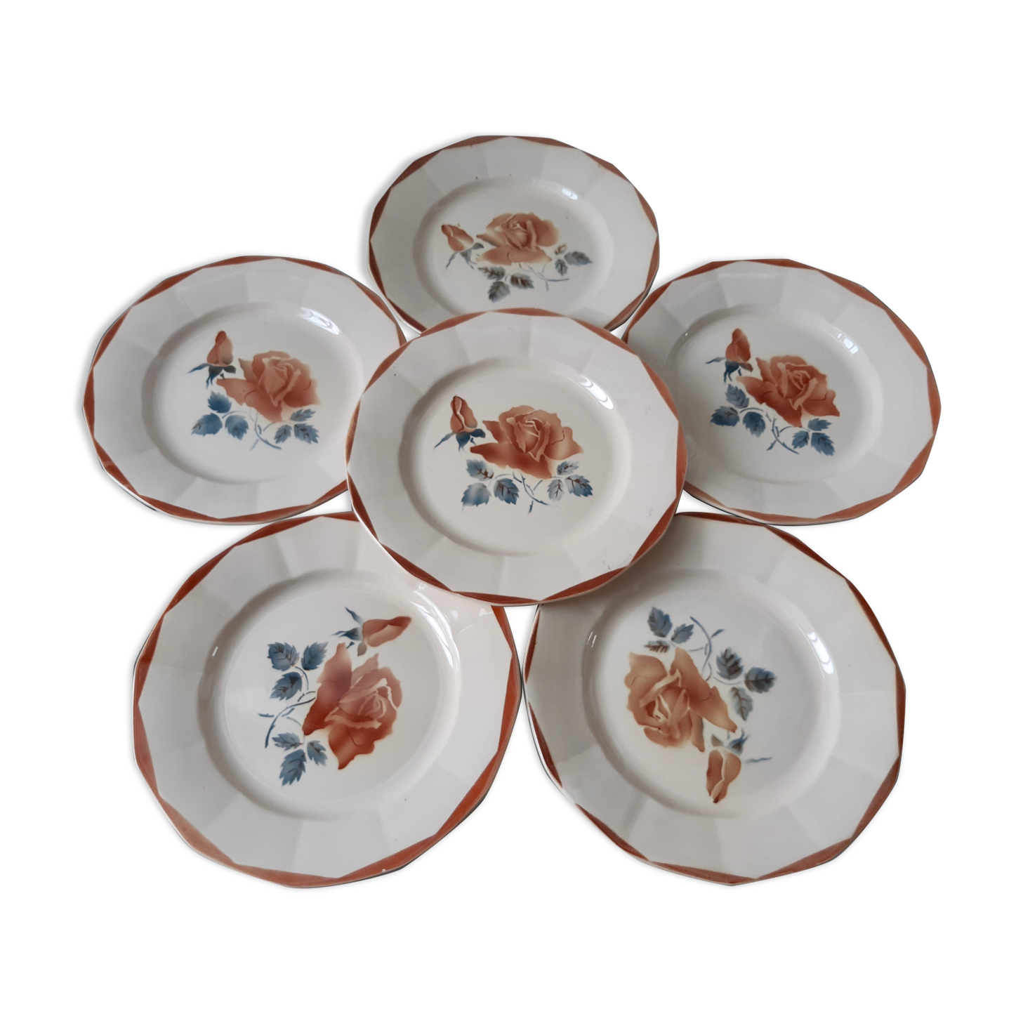 Set of 6 flat plates Digoin Sarreguemines