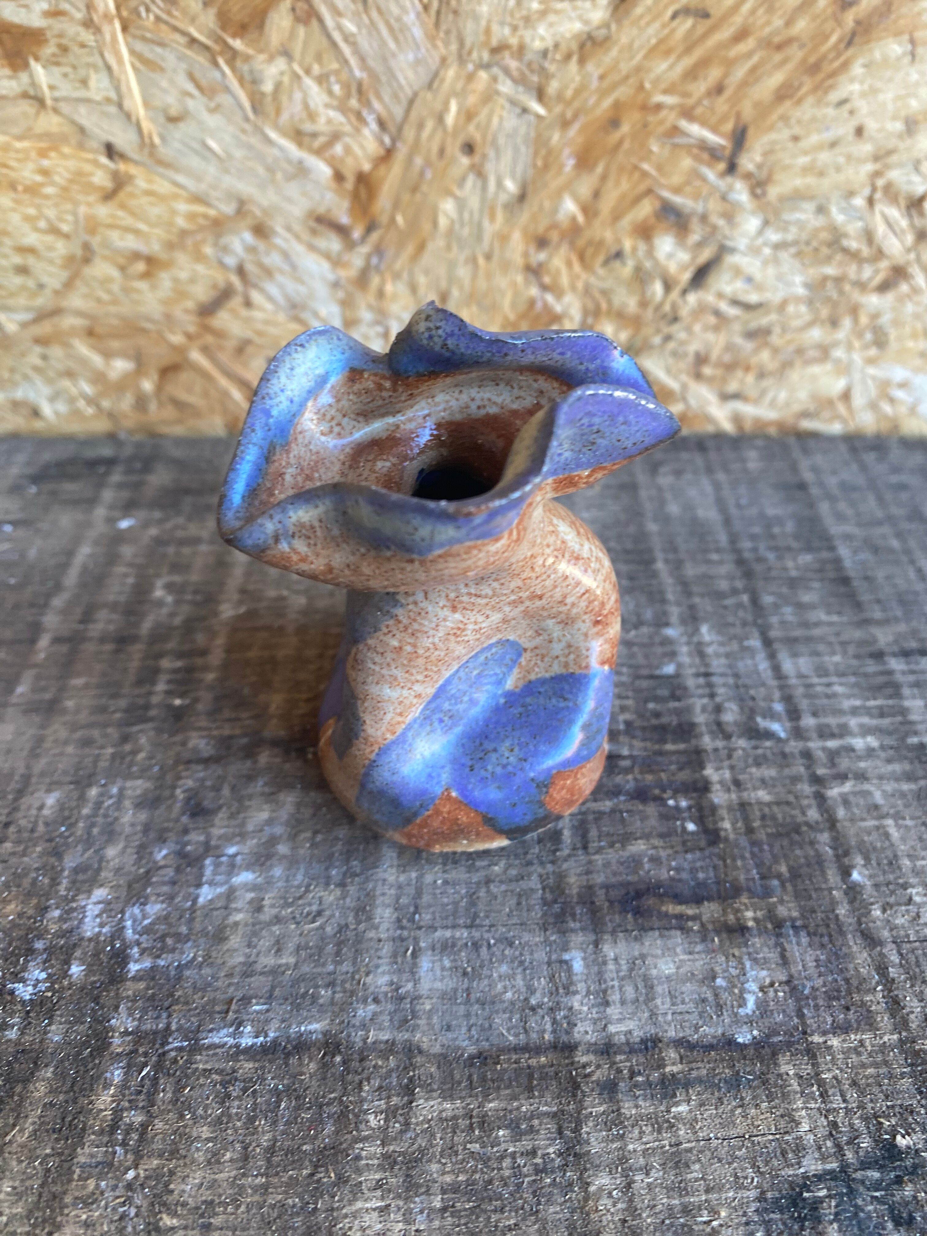 Vintage Polychrome Glazed Stoneware Soliflore Vase with Corolle Neck #D96