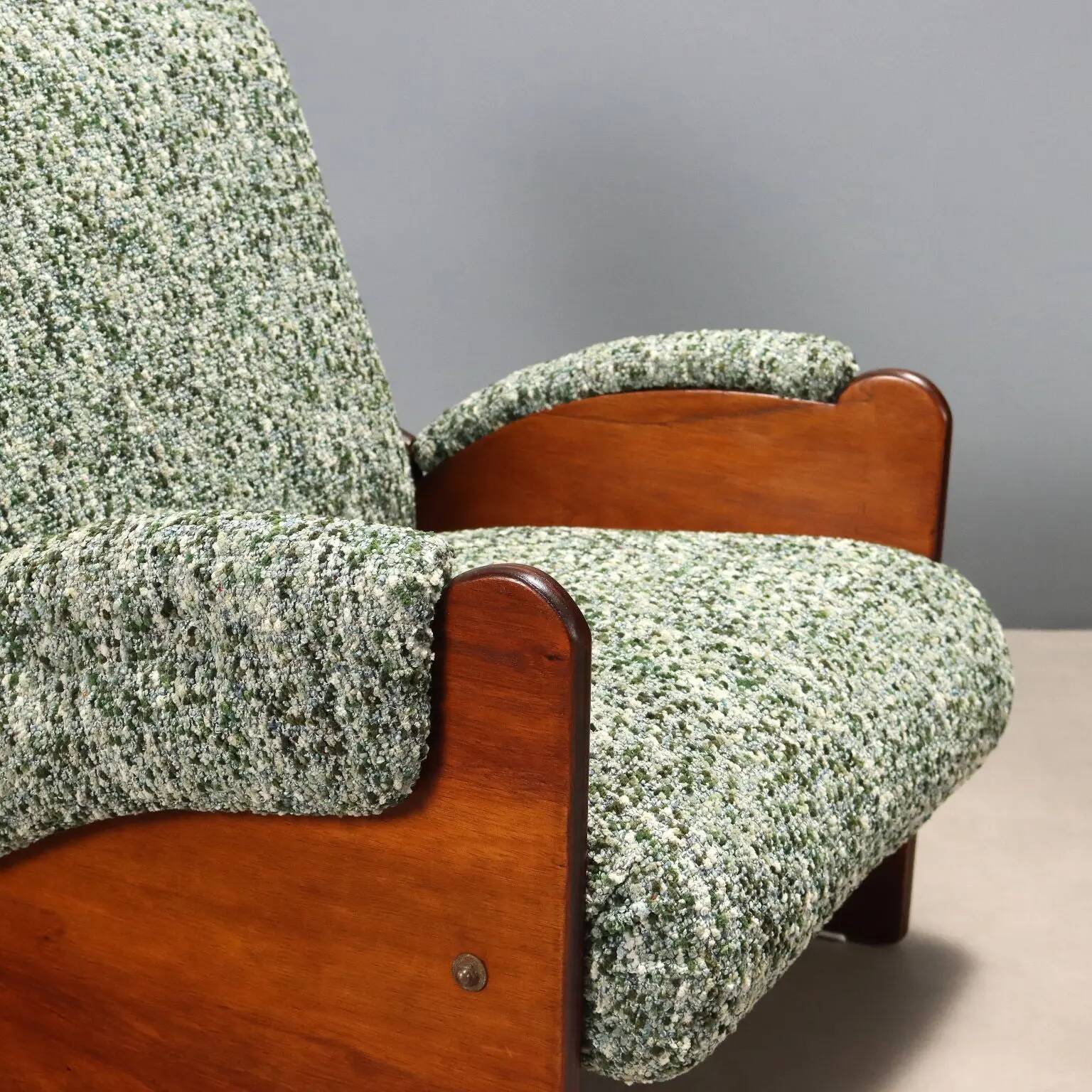 Paire de fauteuils vintage en bois et tissu, design, Italie, années 1960