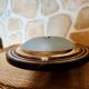 Art deco ceiling light in brass and textured glass