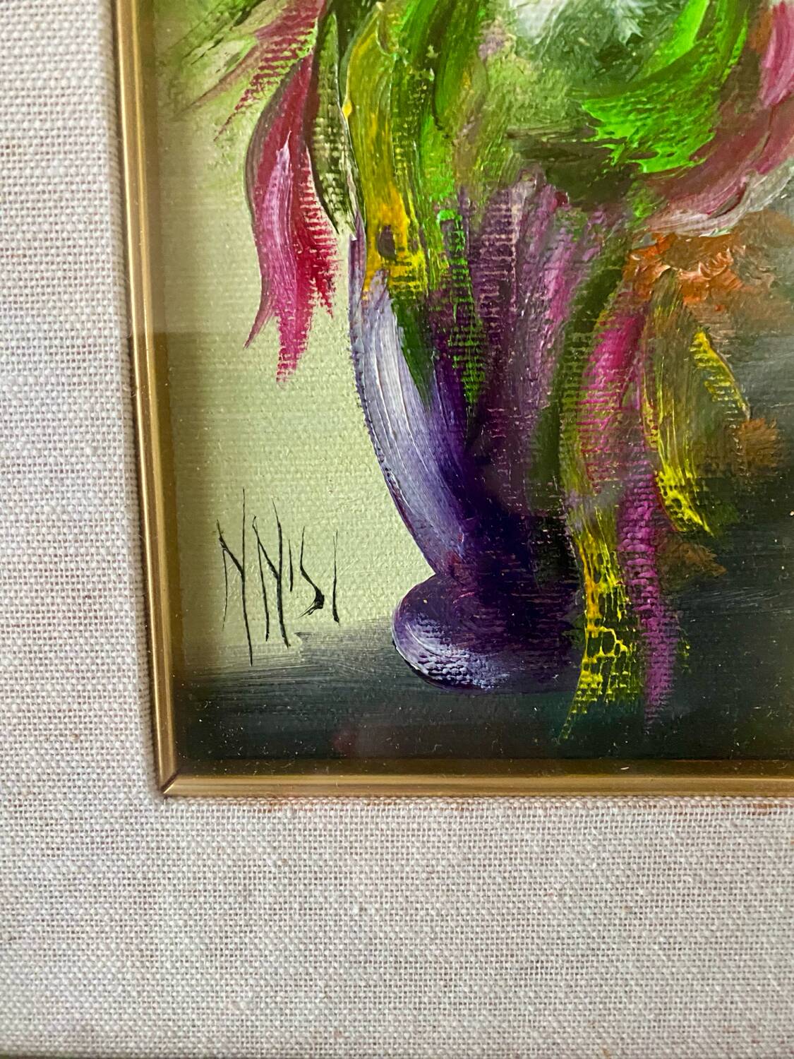 Oil on Vintage Panel - Flower Bouquet by NNISI - 27 x 40 cm