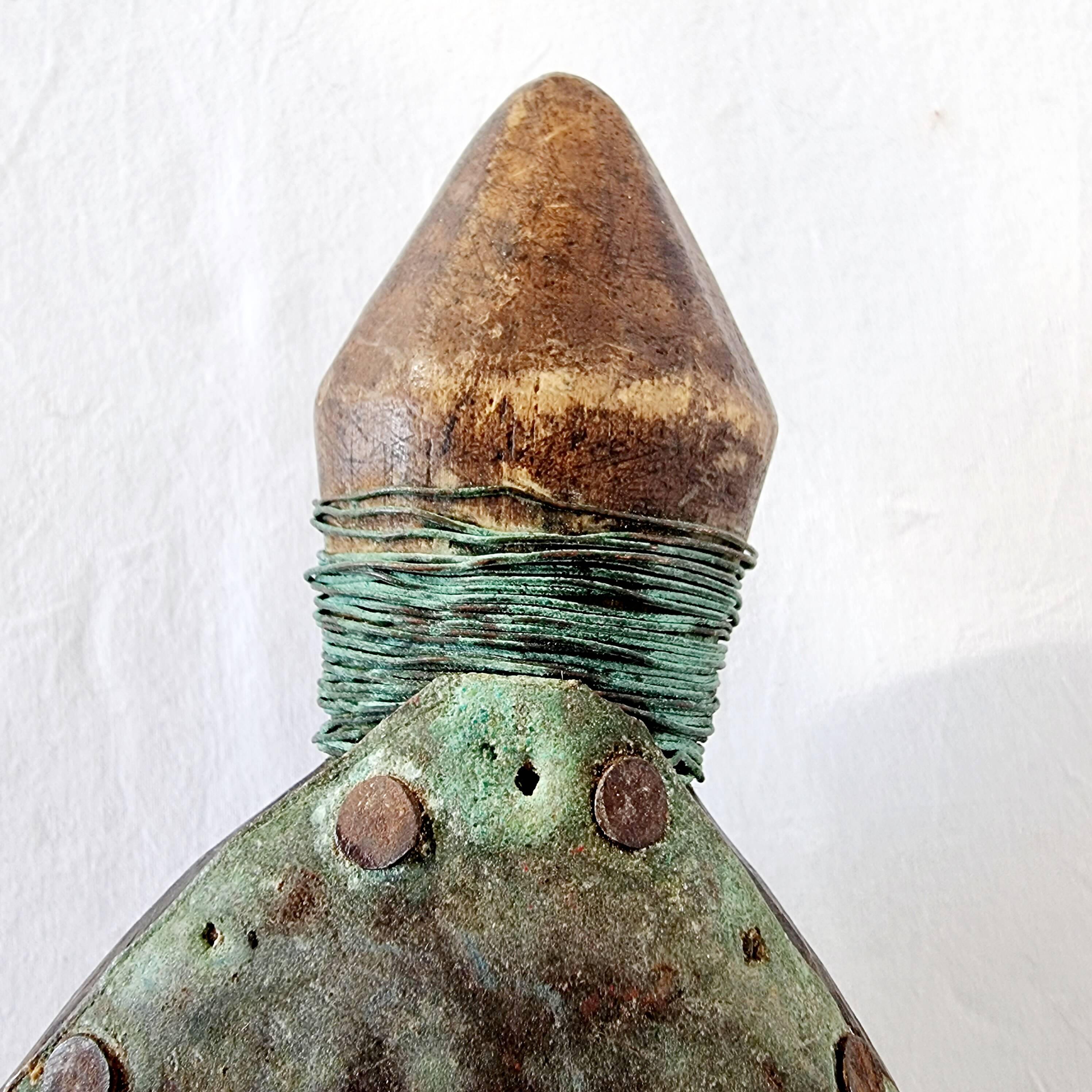 Strange and rare African Massai art sculpture in Kenya in solid wood and brass