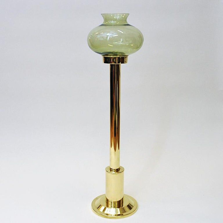 Norwegian Tall Odel Brass Candleholder with green shade 1960s