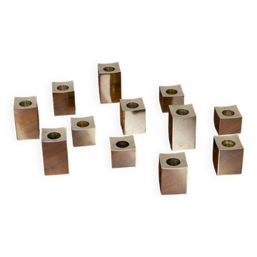 Group of cubic solid brass candlesticks by Gusum Metallslöjden, Sweden