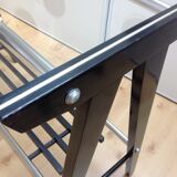 Console in black lacquered wood and chromed metal / vintage 60s-70s