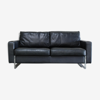 Vintage black leather sofa from Lavalina