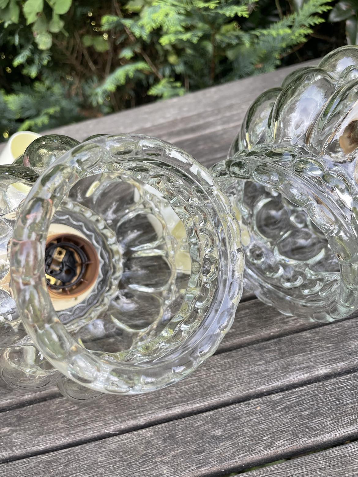 Pair of Bubble Pendant Lamps in Amber Glass Vintage 70s